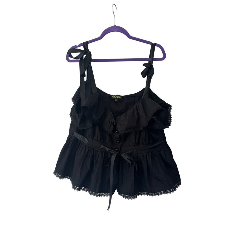 Tunnel Vision Gothic Ruffle ribbon tie tank top